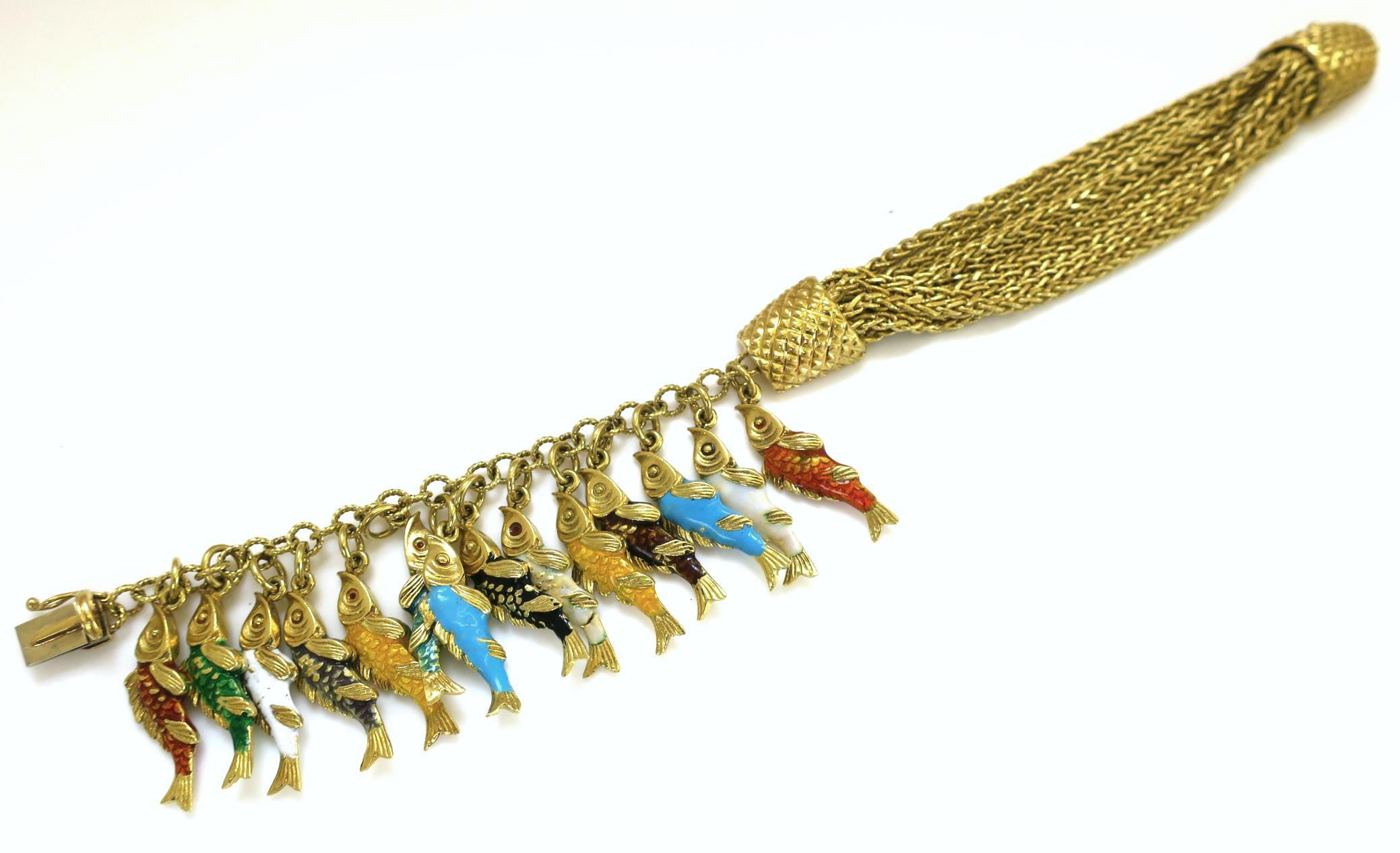 Whimsical Gold and Enamel Fish Charm Bracelet 3