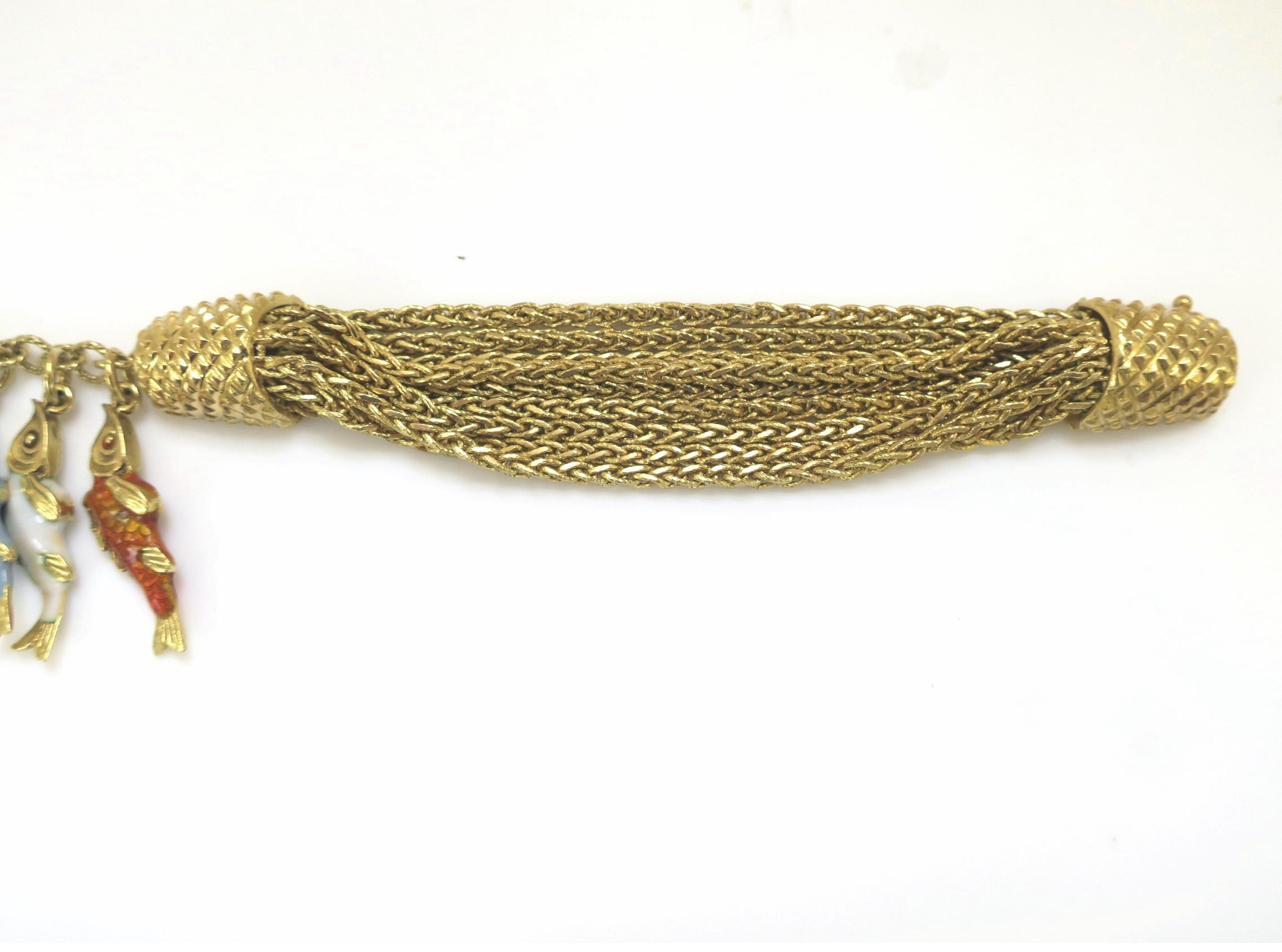 Whimsical Gold and Enamel Fish Charm Bracelet 4
