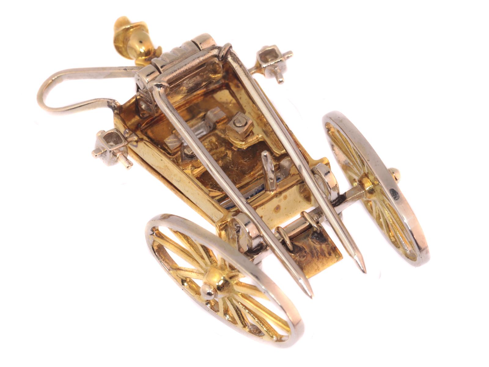 Whimsical Gold Brooch Carriage Typical Vintage 1950s Style Mellerio For Sale 2