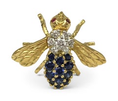 Whimsical Gold Diamond and Sapphire Bumble Bee Pin