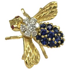 Whimsical Gold Diamond and Sapphire Bumble Bee Pin
