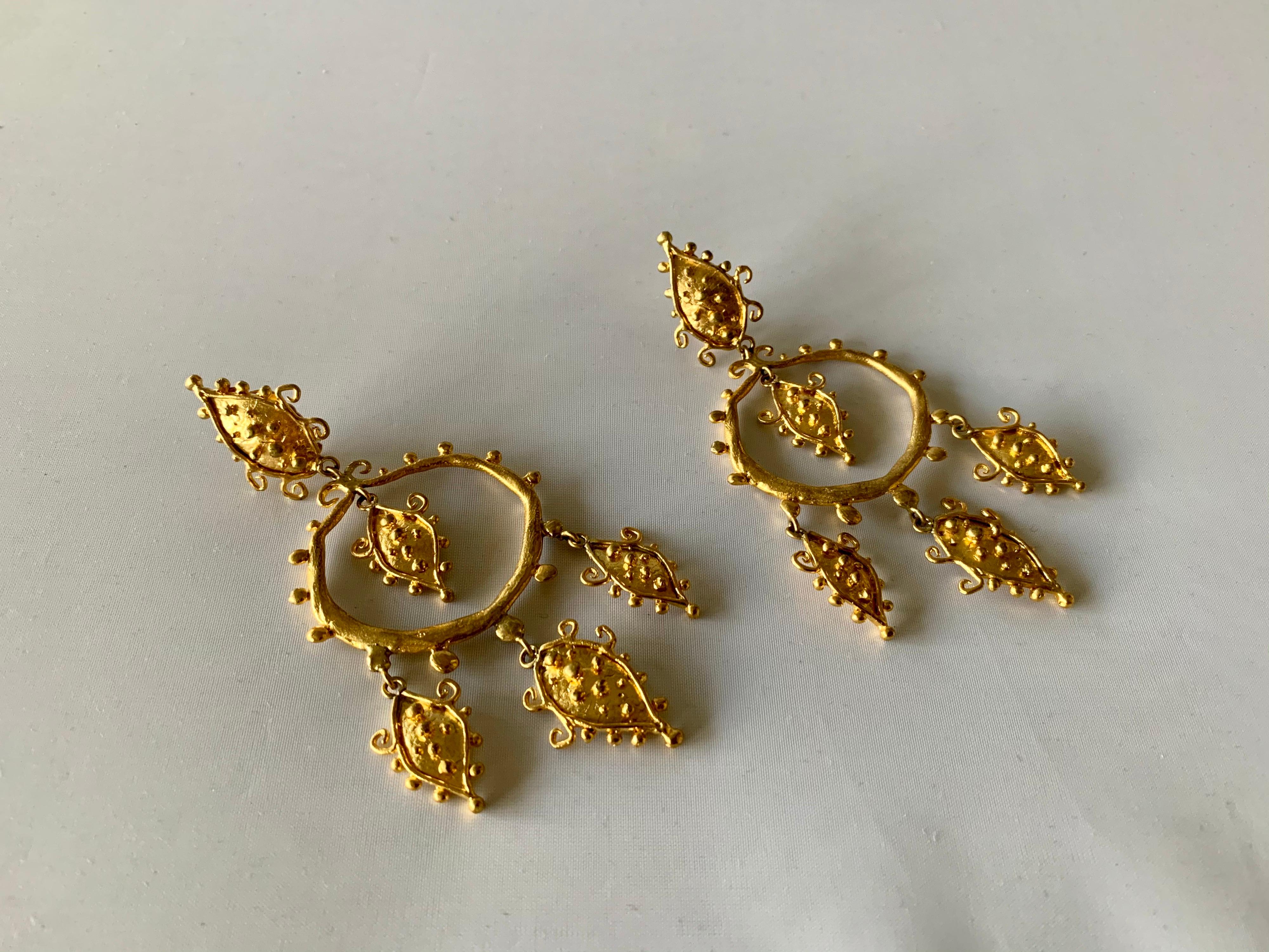 Contemporary Whimsical Gold Statement Earrings by Herve Van Der Straeten