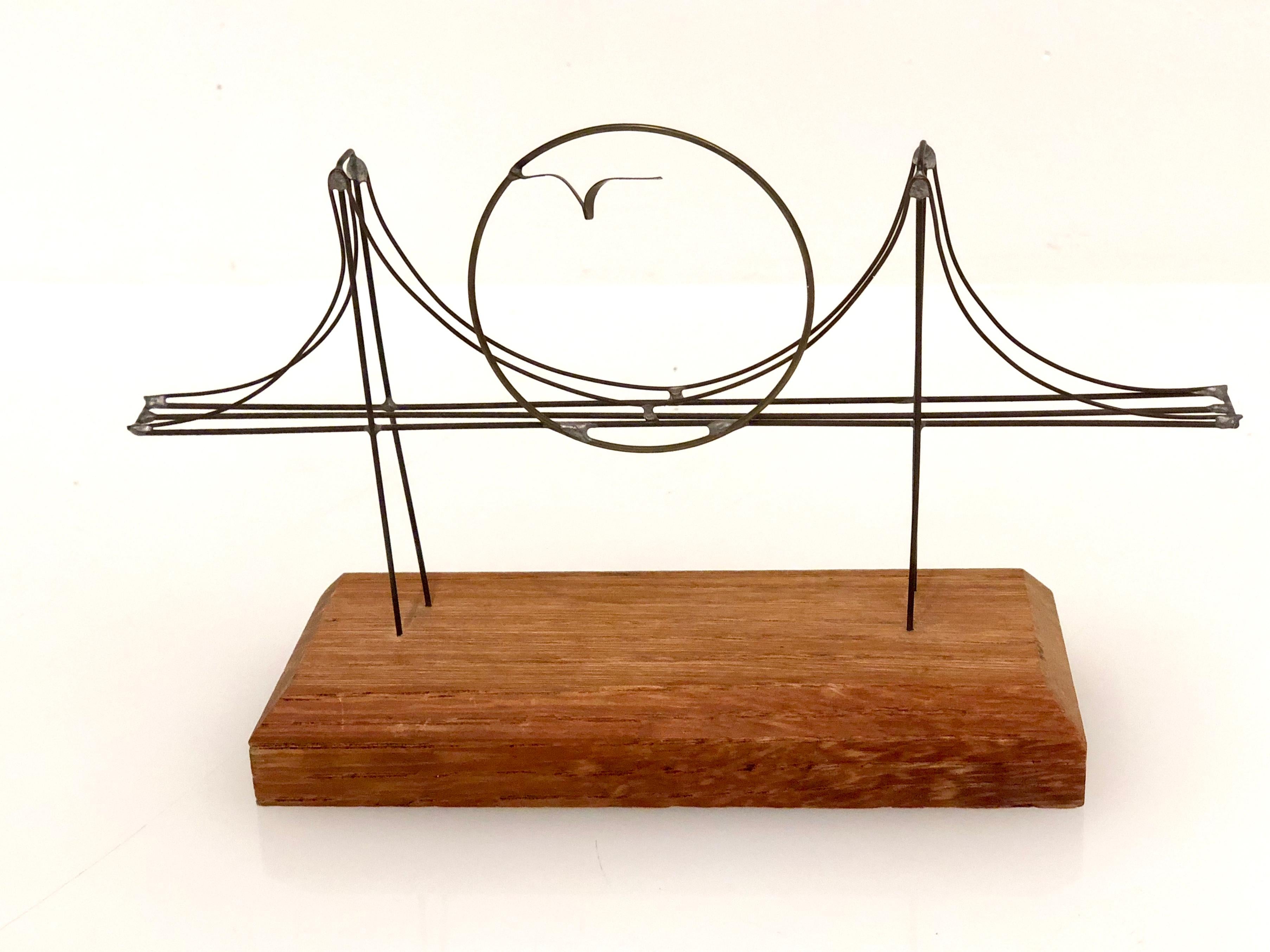 Mid-Century Modern Whimsical Golden Gate Bridge Wire Sculpture Mid Century