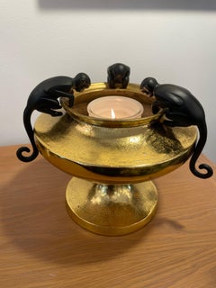 Whimsical Golden Metal Vessel w/ Decorative Removable Monkeys