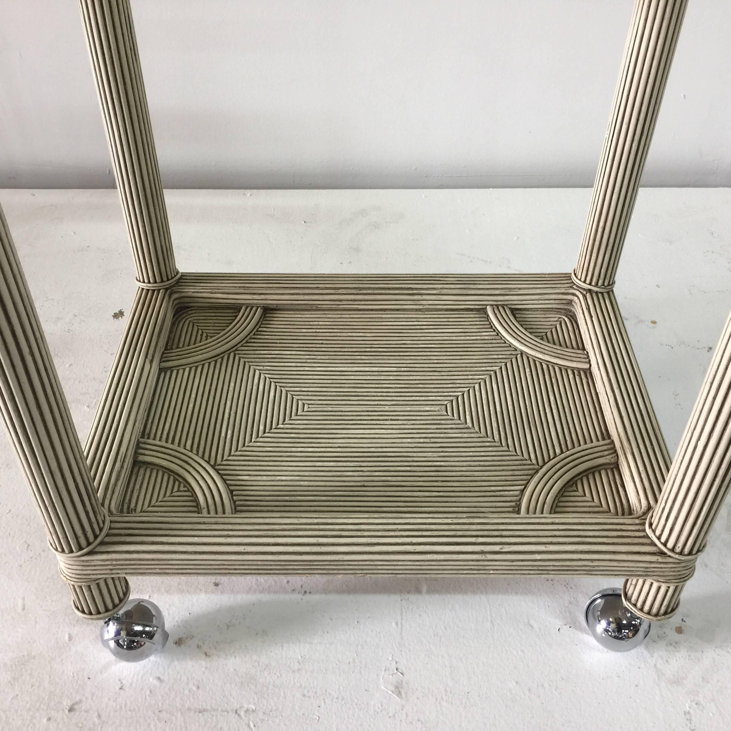 Whimsical Grey-Washed Reed Bar Cart 2