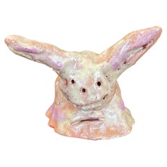 Whimsical Hand-Built Ceramic Creature Sculpture with Long Ears.