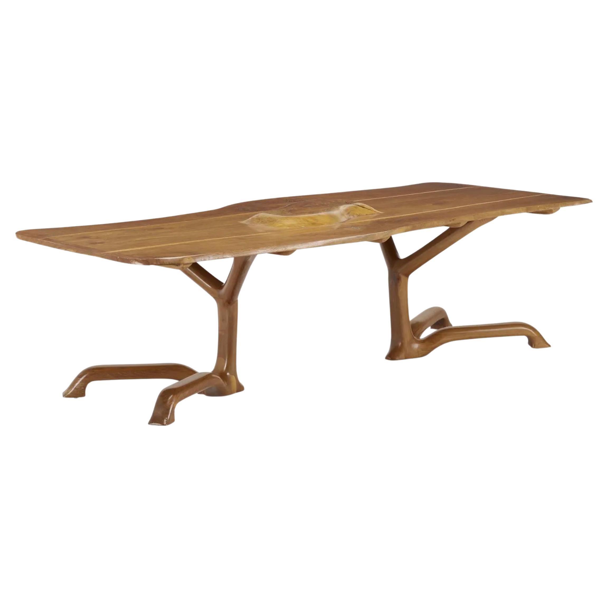 Whimsical handcrafted Organic Studio Craft Dining table 1974 by Woodworker Ejner Pagh. Made in USA, 1974 Solid cherry Wood
Signed and dated to stretchers on each base 'Ejner C. Pagh 74' Very Beautiful Studio Craft dining table Great for large