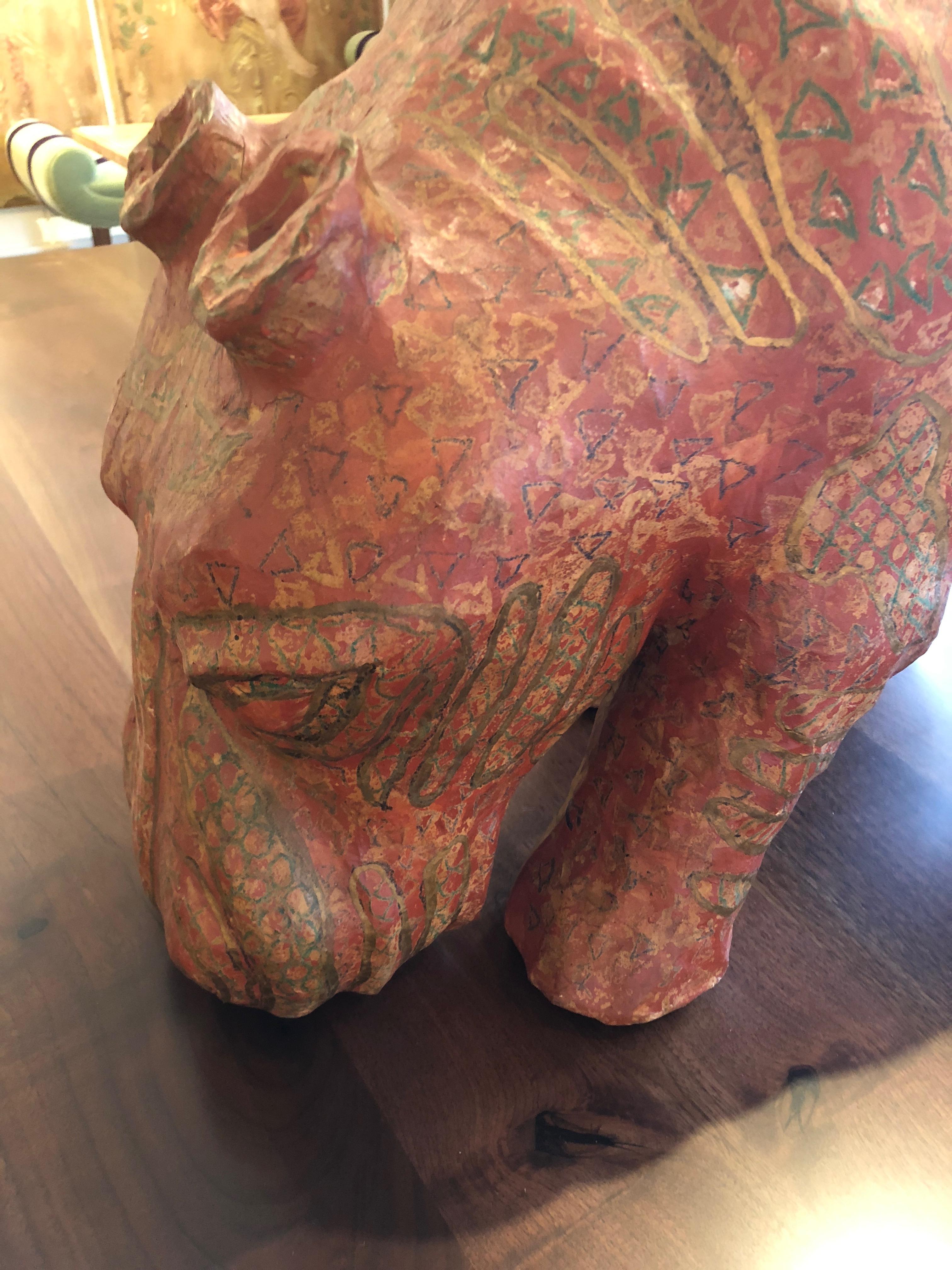 Whimsical Hand Crafted Papier Mâché Hippo Sculpture 4