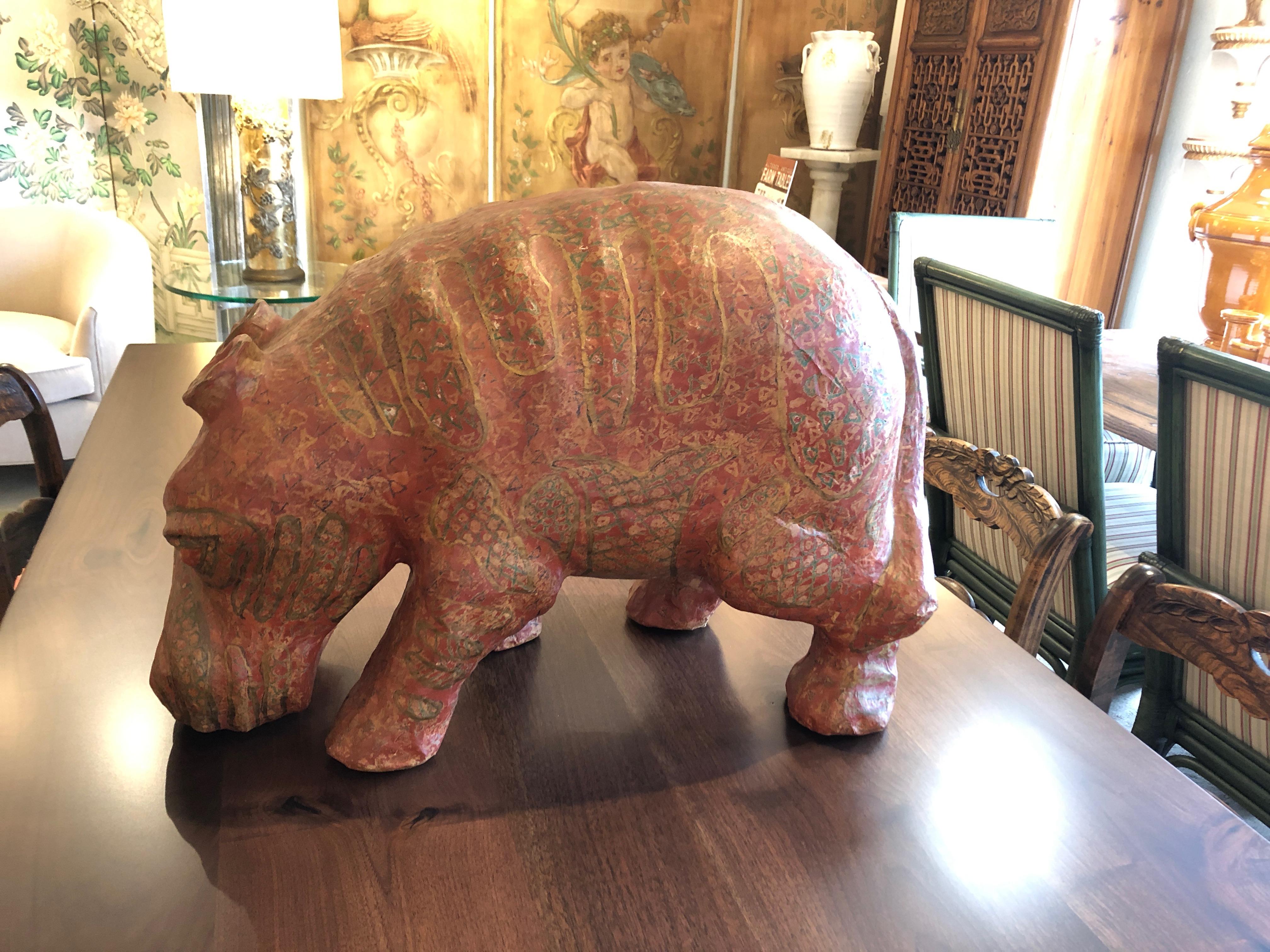 Whimsical Hand Crafted Papier Mâché Hippo Sculpture 1