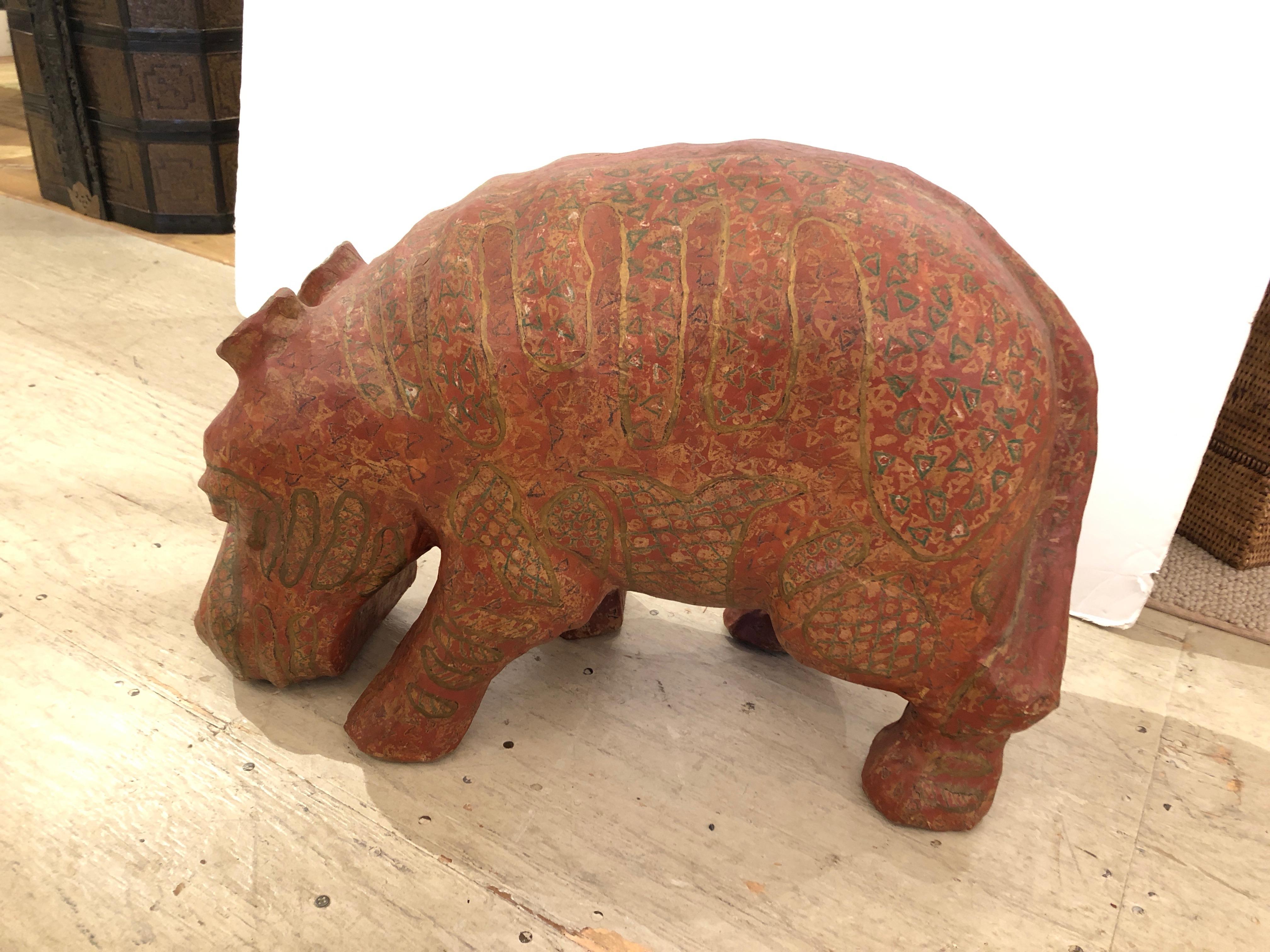 Whimsical Hand Crafted Papier Mâché Hippo Sculpture 2