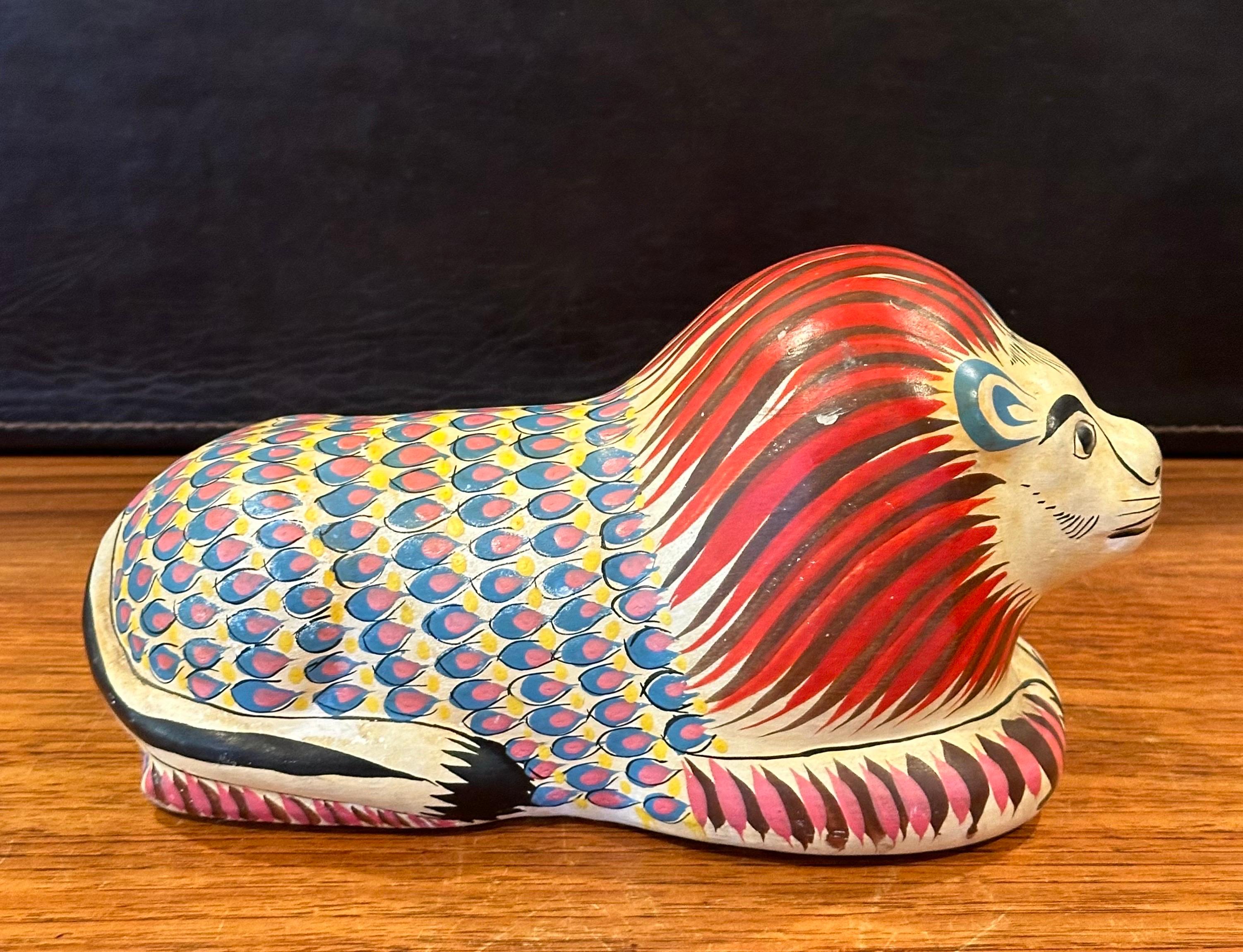 Whimsical Hand Painted Ceramic Lion Sculpture in the Style of Sergio Bustamante For Sale 3