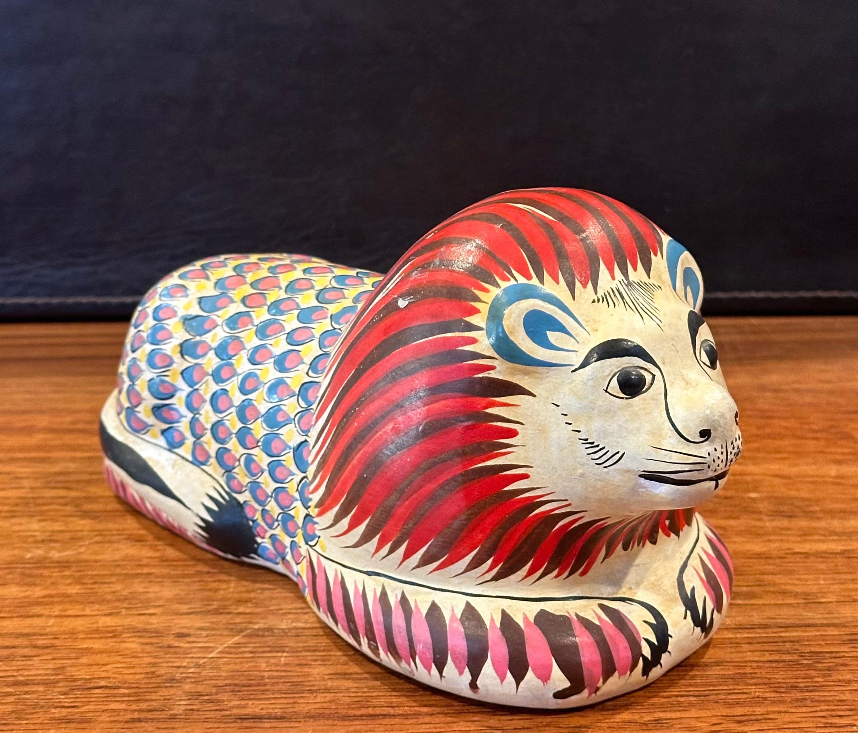 Whimsical Hand Painted Ceramic Lion Sculpture in the Style of Sergio Bustamante For Sale 6
