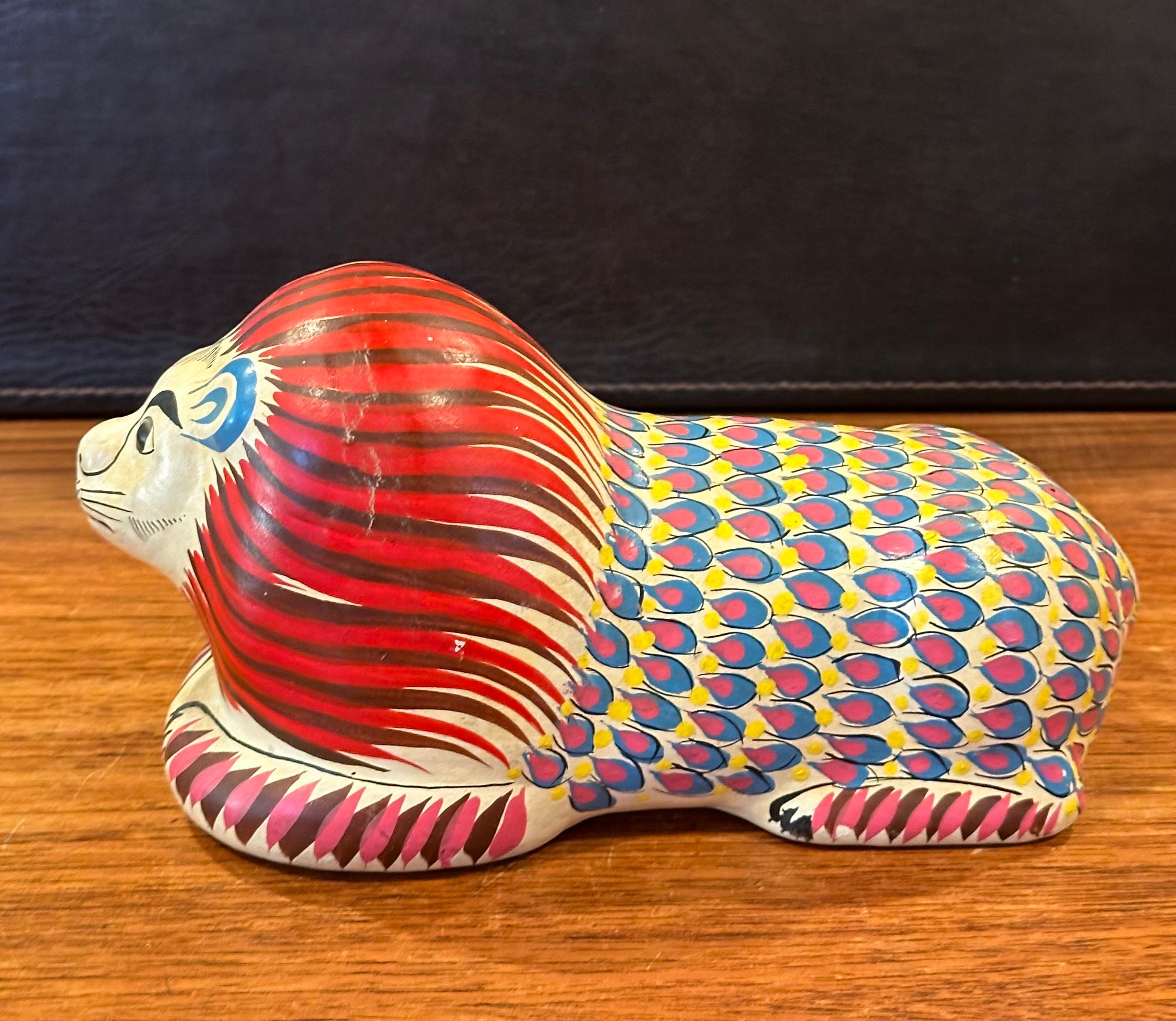 20th Century Whimsical Hand Painted Ceramic Lion Sculpture in the Style of Sergio Bustamante For Sale