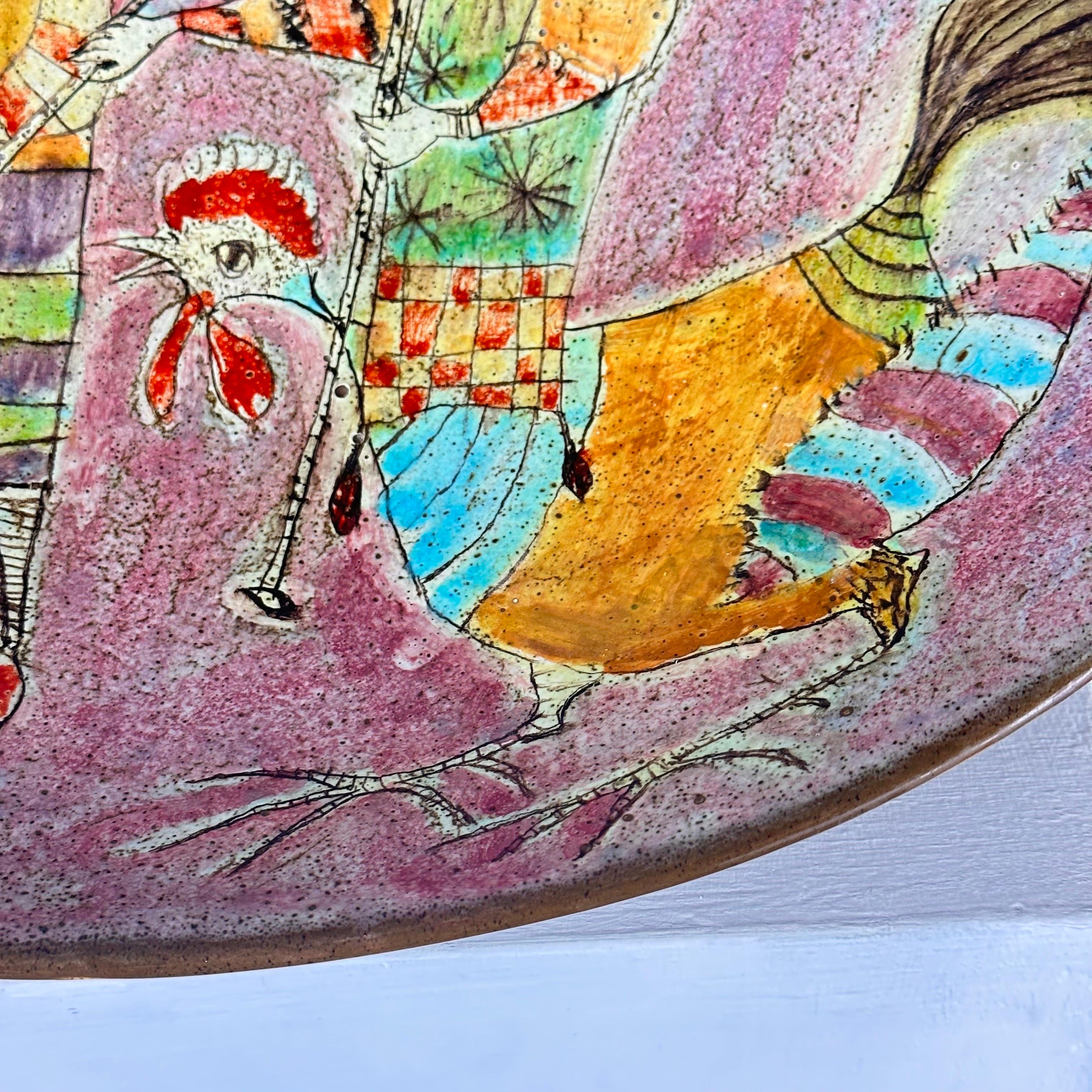 Whimsical Hand-Painted Ceramic Plate by Baratti Pesaro, 1970s  For Sale 4
