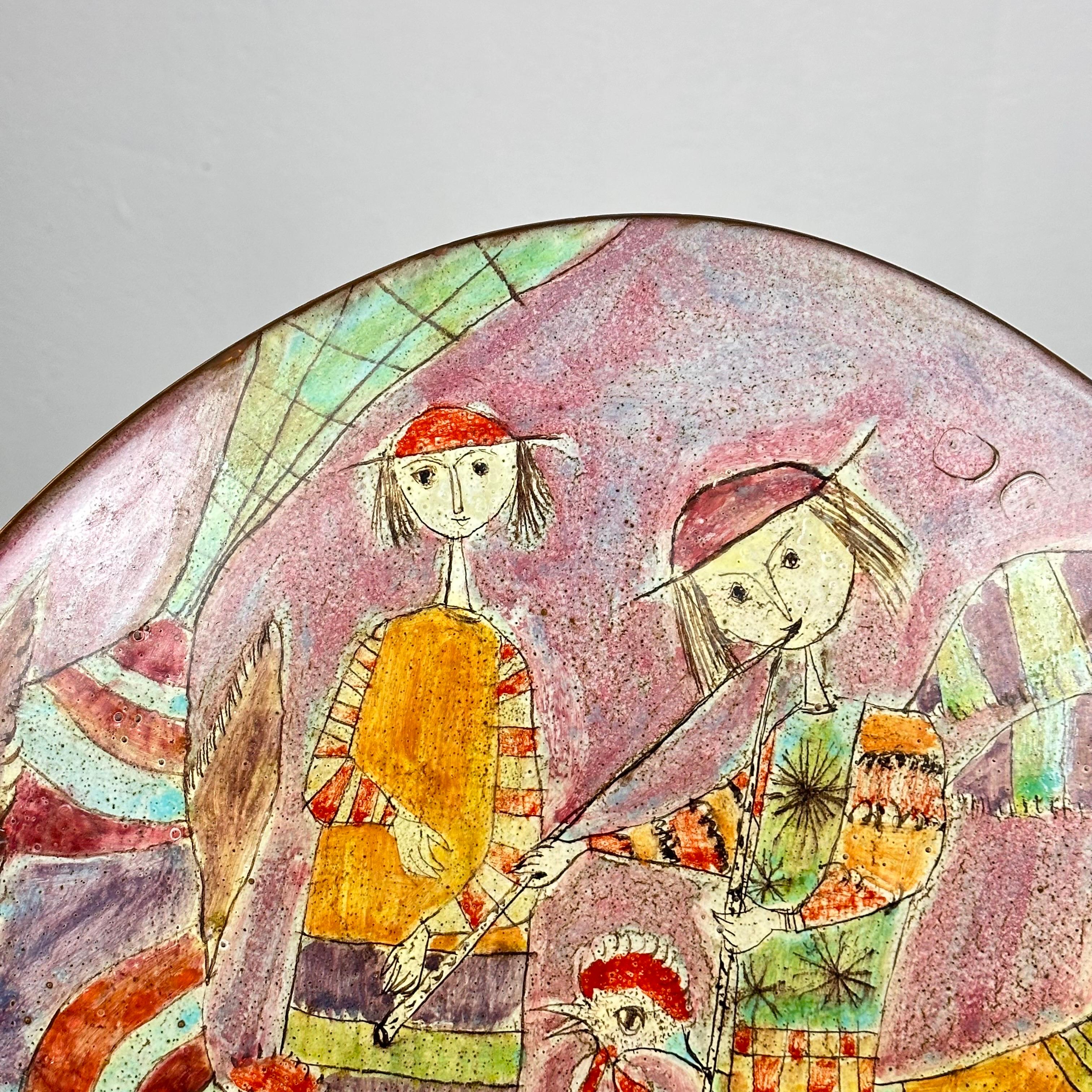 Whimsical Hand-Painted Ceramic Plate by Baratti Pesaro, 1970s  In Good Condition For Sale In Brescia , Brescia