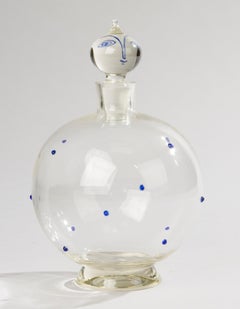 Whimsical Hand-Painted Glass Decanter with Face Stopper, circa 1960s