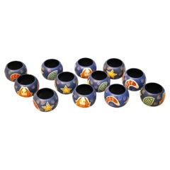 Whimsical Hand Painted Wooden Napkin Rings, Set of 12
