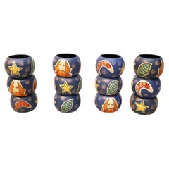 Whimsical Hand Painted Wooden Napkin Rings, Set of 12