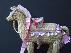 Whimsical Handmade Woven Straw Raffia Horse Design Shoulder Bag c 1990s