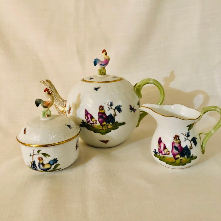 Whimsical Herend Chanticleer Teapot, Sugar and Creamer with Figural Chicken  Tops at 1stDibs