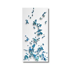 Whimsical Impermanence, blue #2. Clay Wall sculpture on canvas.