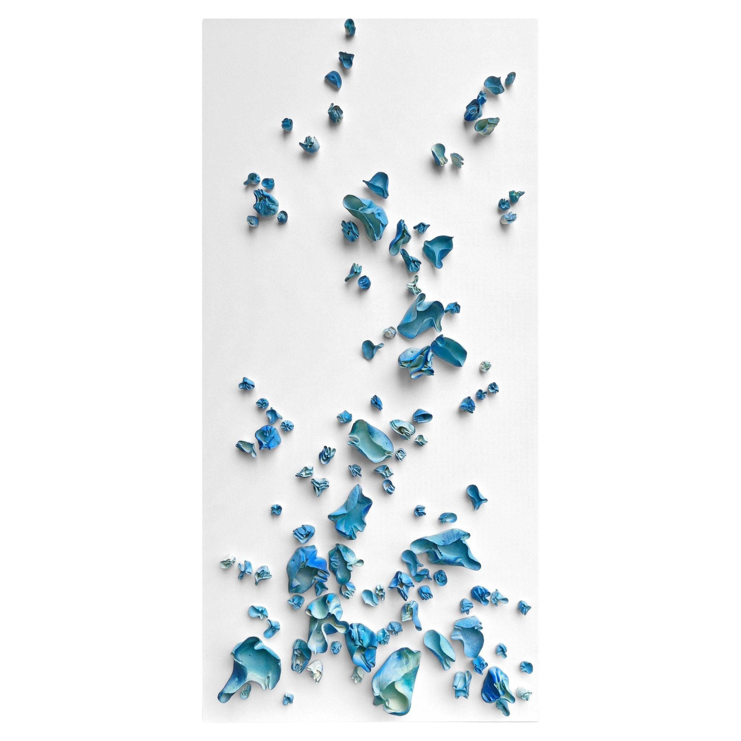 Whimsical Impermanence, blue #2. Clay Wall sculpture on canvas. in vendita