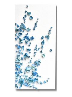 Whimsical Impermanence, blue #3. Clay Wall sculpture on canvas.