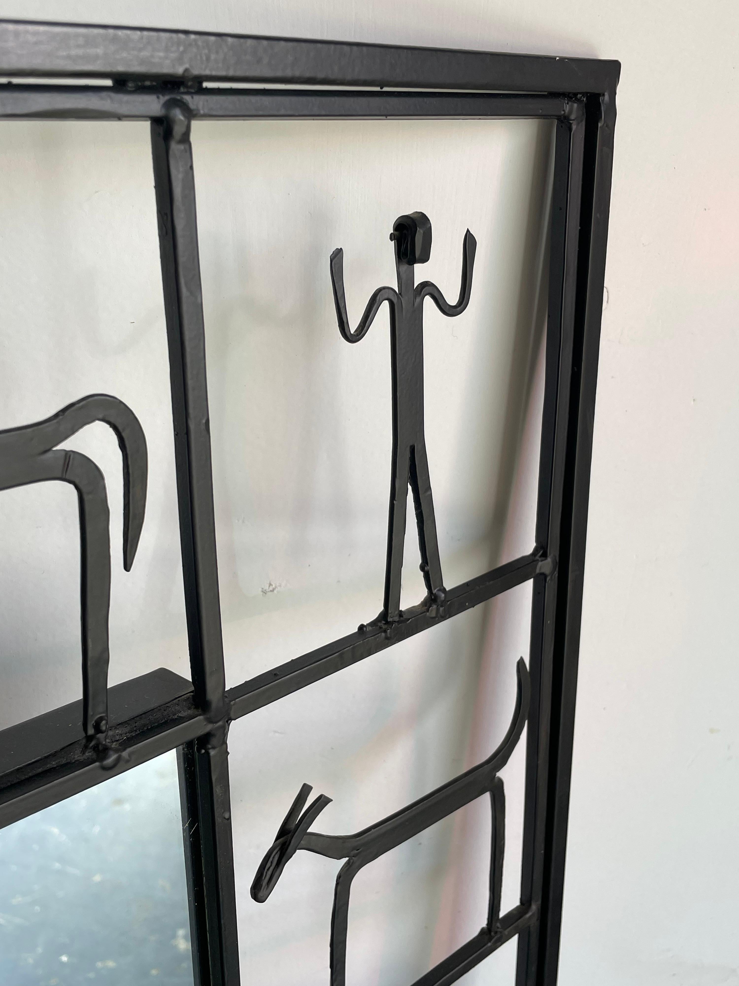 Mid-Century Modern Whimsical Iron Mirror after Frederick Weinberg