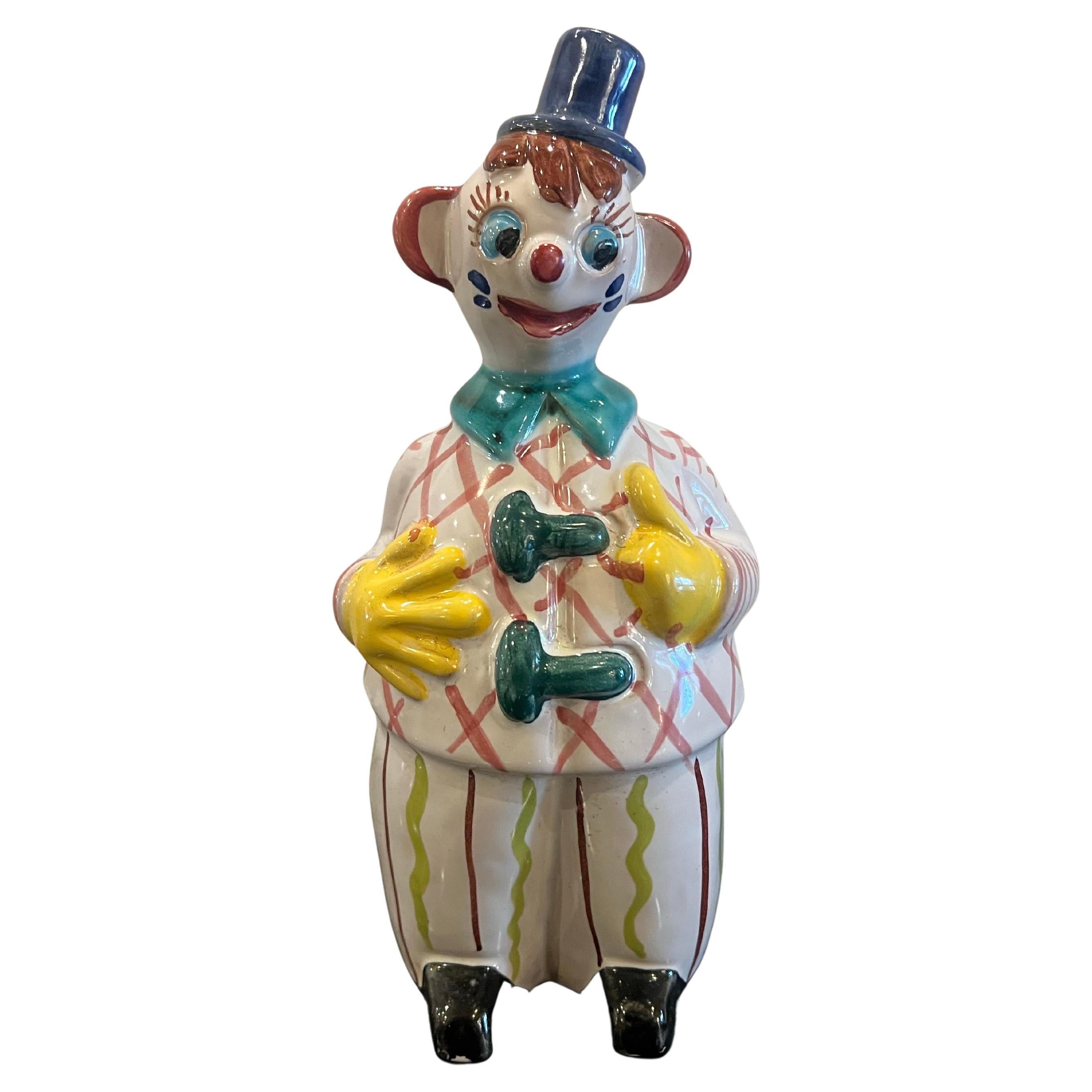 Caprichoso salvamonedas italiano de cerámica con forma de payaso Firmado Italia en venta