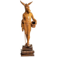 Whimsical Italian Walnut Carving of a Man with a Donkey’s Head