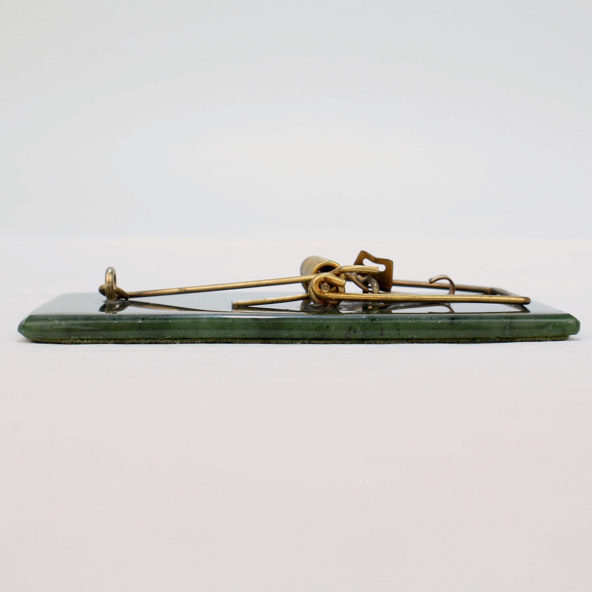 Modern Whimsical Jade Gemstone and Gold-Plated Mouse Trap Sculpture or Desk Paper Clip