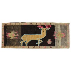 Vintage Whimsical Jolly Deer Turkish 20th Century Mat Rug