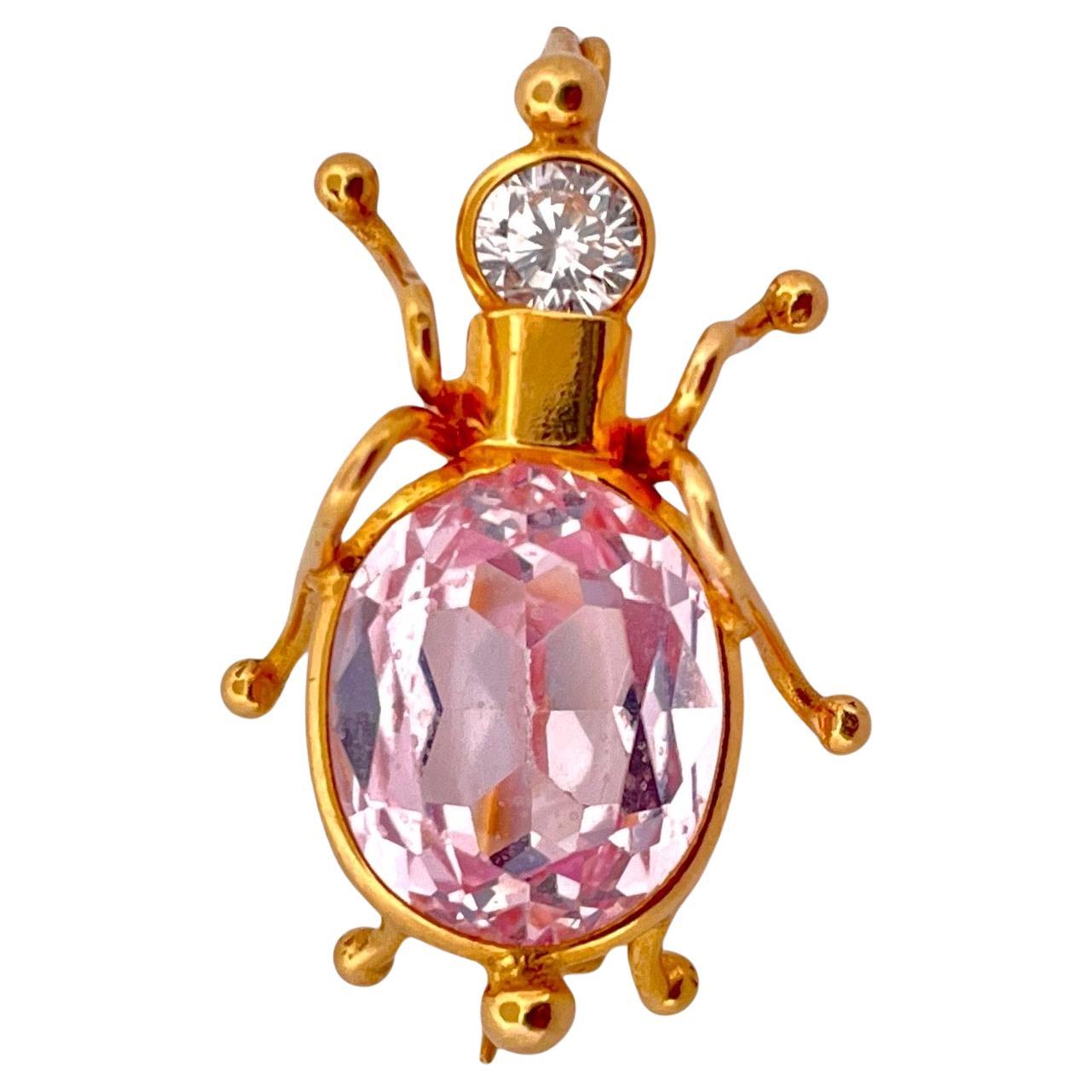 Whimsical Kunzite & White Sapphire Bug Brooch in 14K Yellow Gold