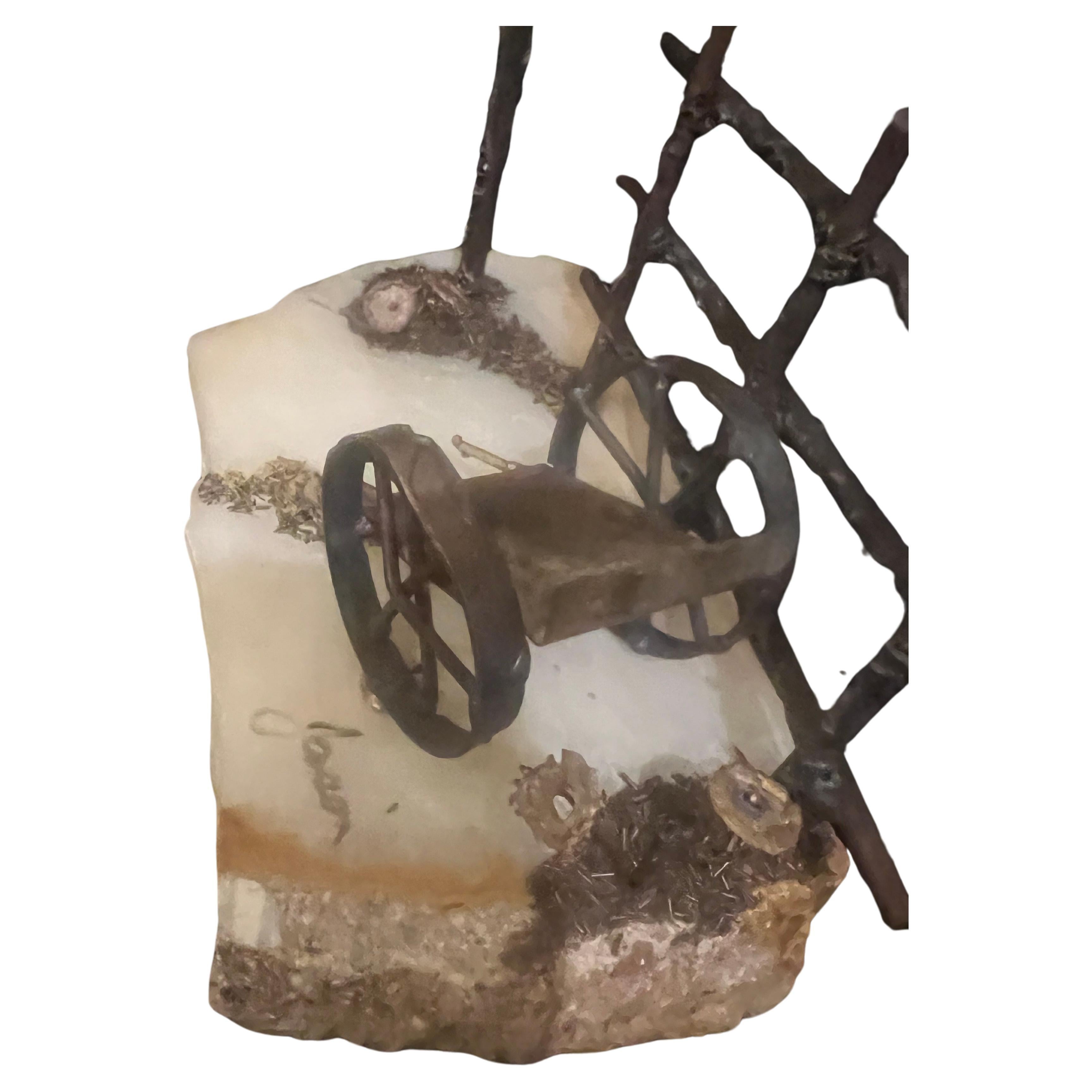 Mid-Century moderno Scultura paesaggistica stravagante in bronzo su base di onice in stile Jere in vendita