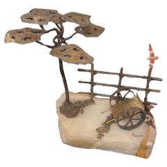 Escultura caprichosa de paisaje en bronce sobre base de ónice estilo Jere
