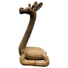 Whimsical Large Rattan Recumbent Giraffe Sculpture