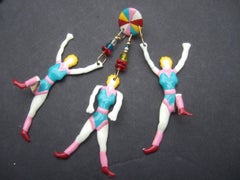 Whimsical Large Scale Figural Enamel Post Earrings circa 1980s