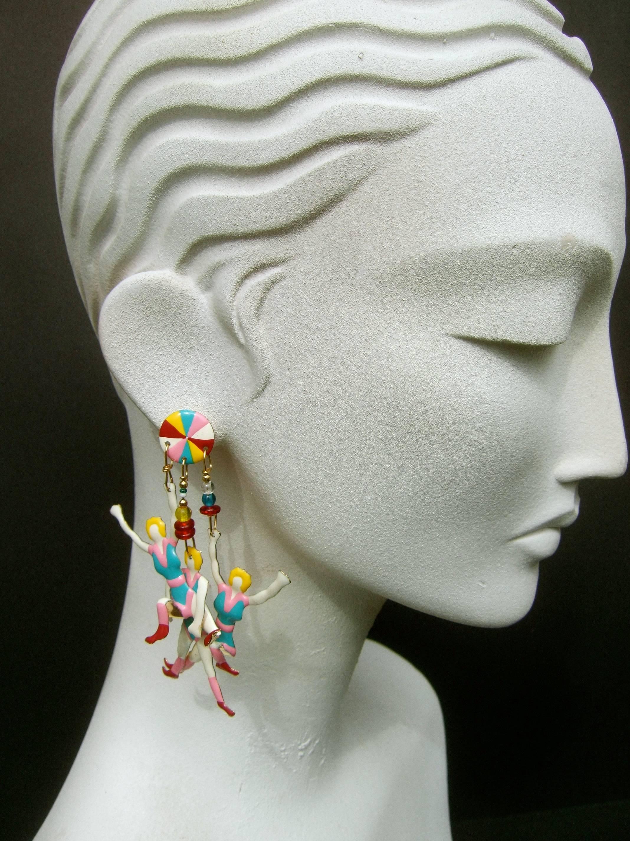 Whimsical Large Scale Figural Enamel Post Earrings circa 1980s  In Good Condition For Sale In University City, MO