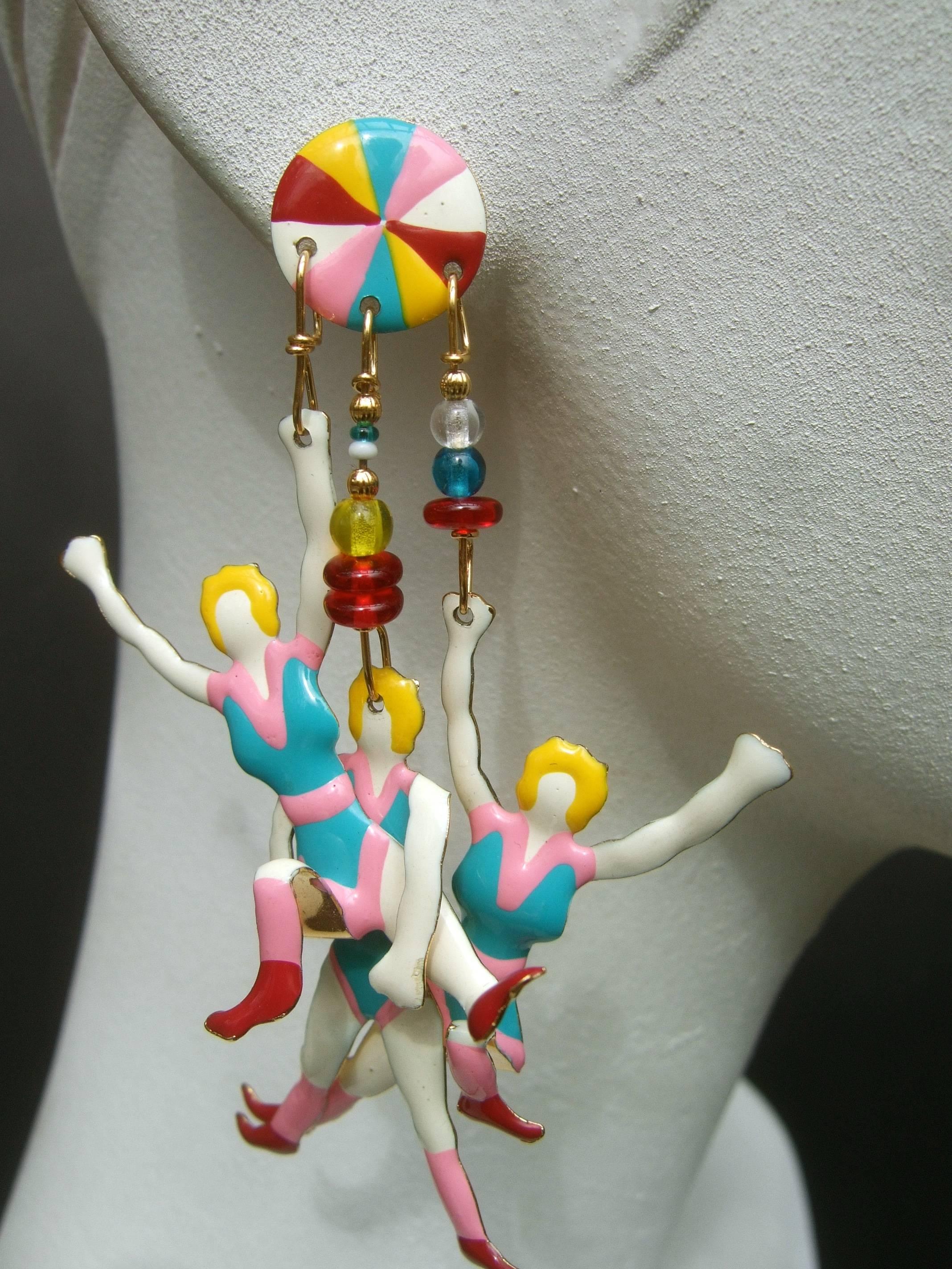 Whimsical Large Scale Figural Enamel Post Earrings circa 1980s  For Sale 1