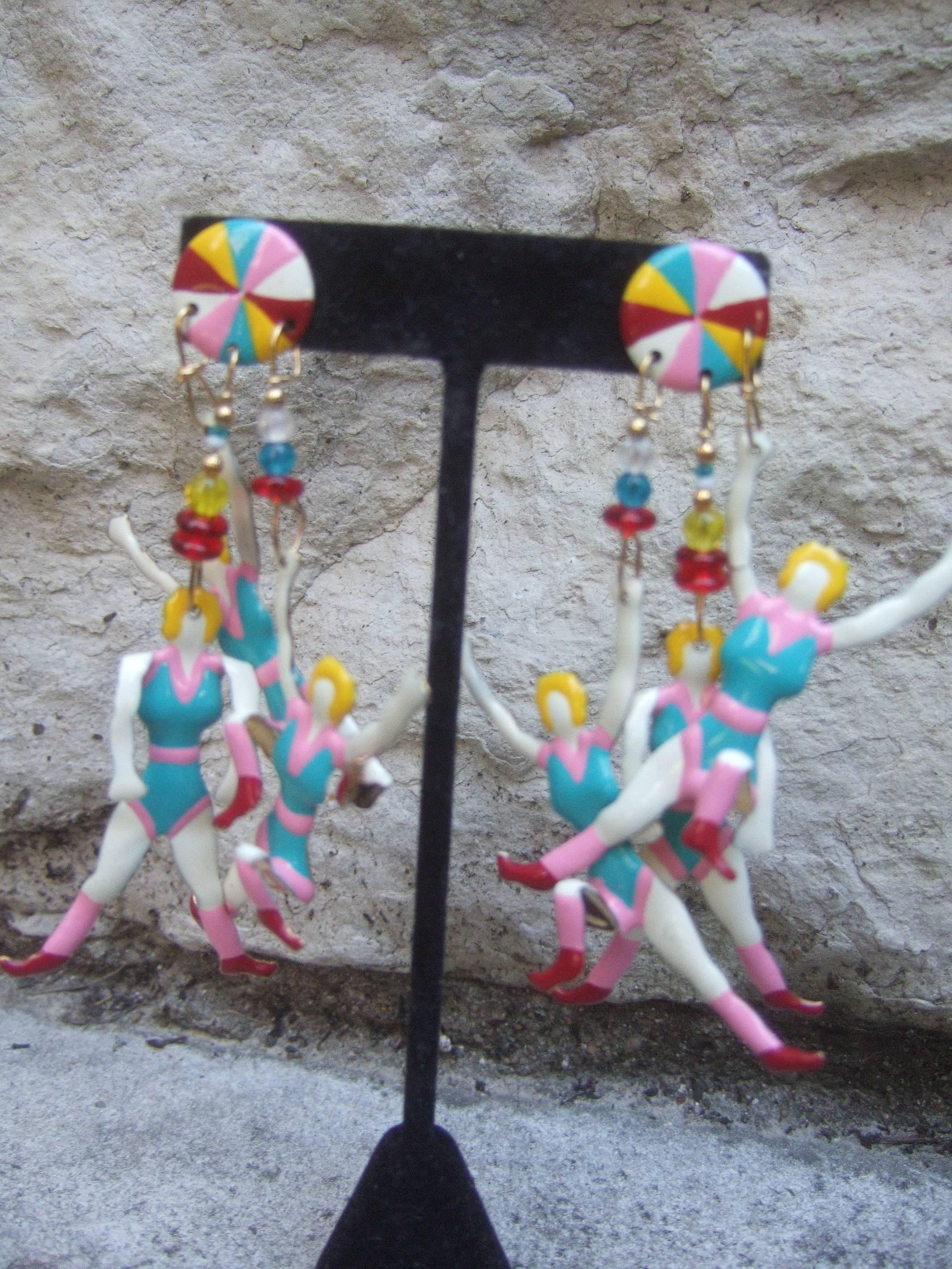 Whimsical Large Scale Figural Enamel Post Earrings circa 1980s  For Sale 4