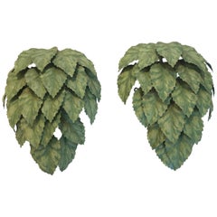 Whimsical Leaf Motife Green Tole Wall Sconces