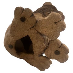 Whimsical Lion Clay Sculpture Signed California Artist