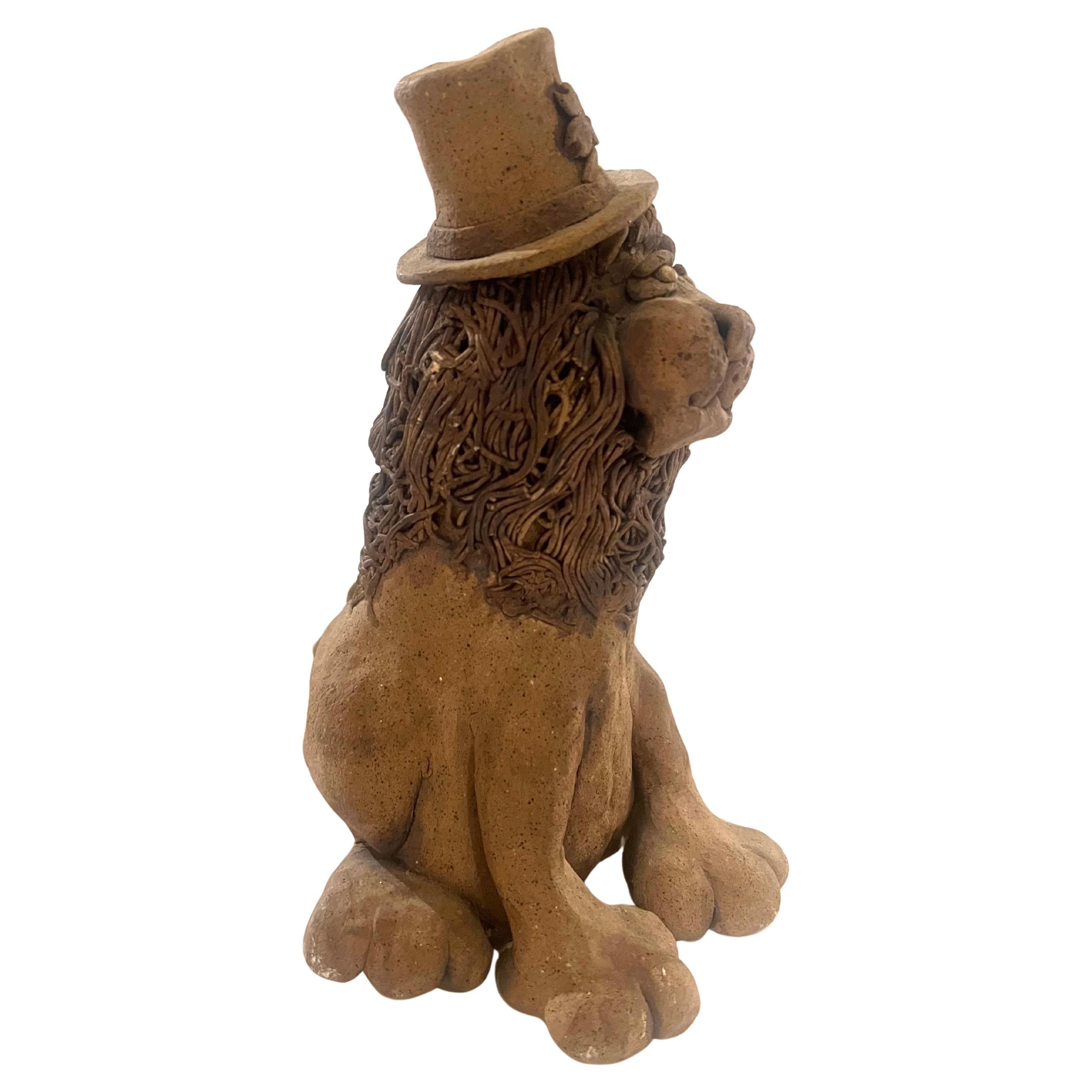 20th Century Whimsical Lion Clay Sculpture Signed California Artist For Sale