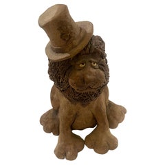 Whimsical Lion Clay Sculpture Signed California Artist
