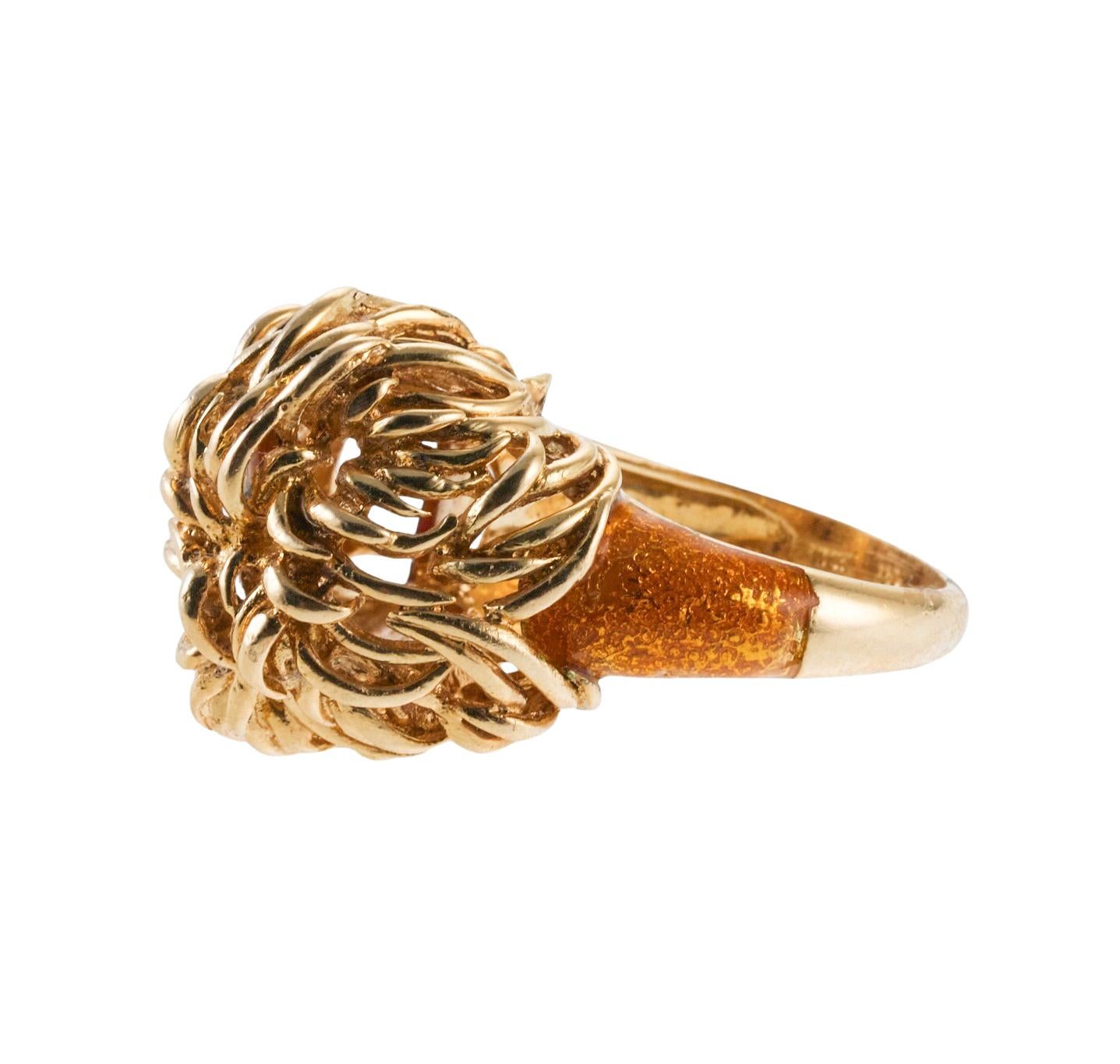 Whimsical Lion Enamel Gold Ring For Sale 5