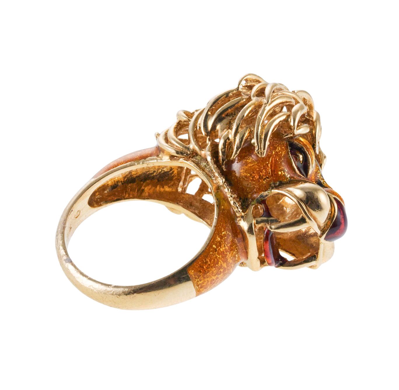 Whimsical Lion Enamel Gold Ring For Sale 6
