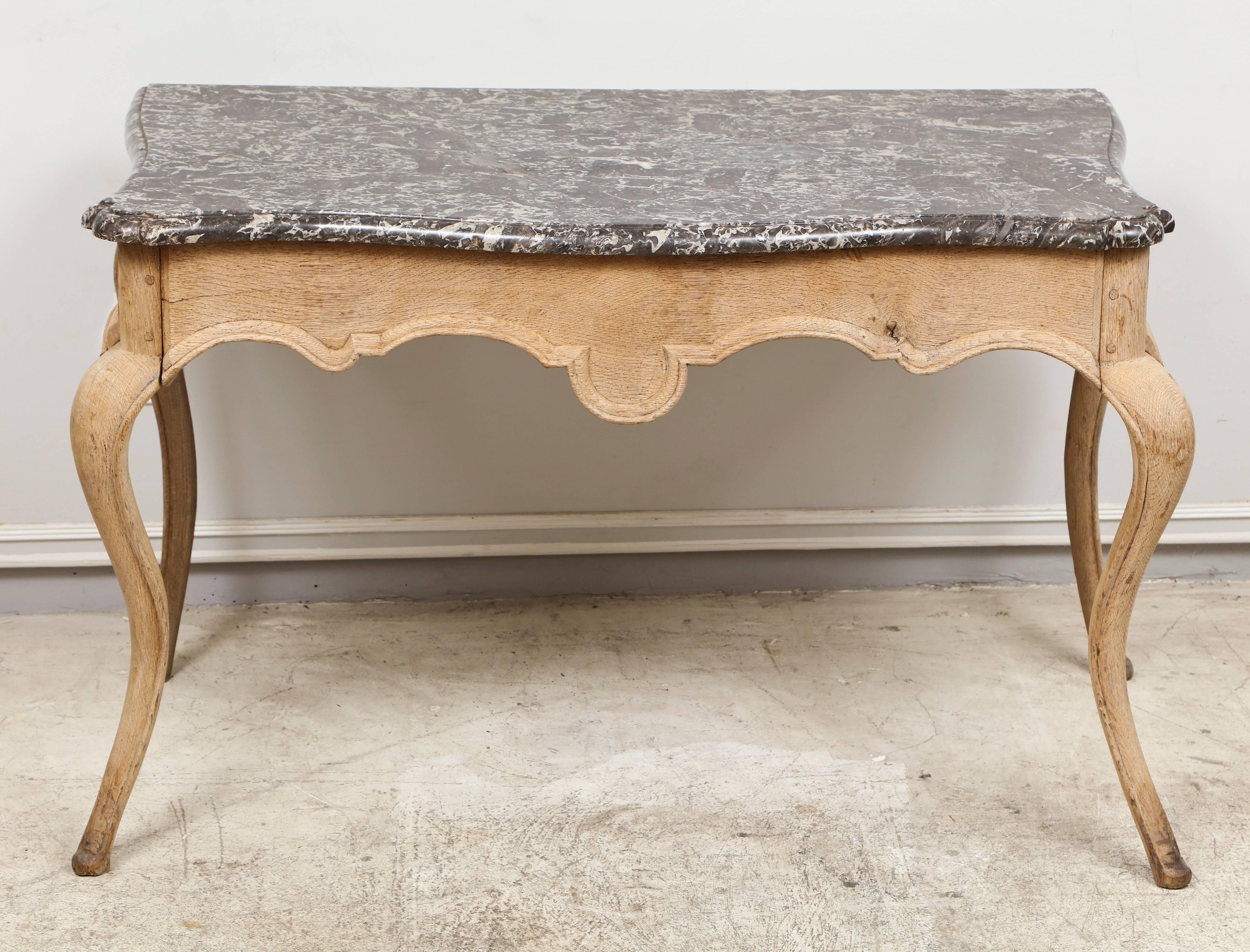 French Whimsical Louis XV-Style Marble-Top Painted Table on Sabre Legs