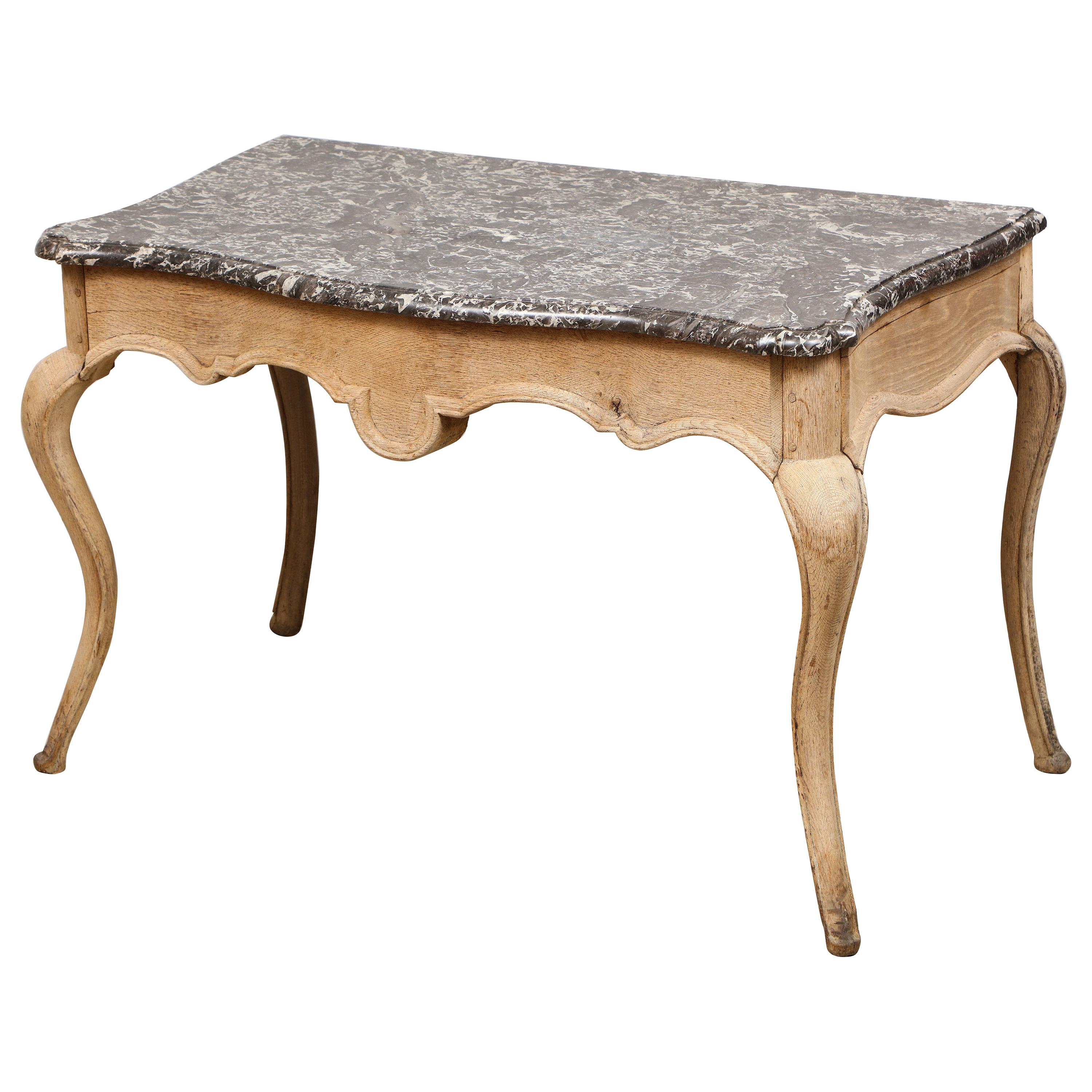Whimsical Louis XV-Style Marble-Top Painted Table on Sabre Legs