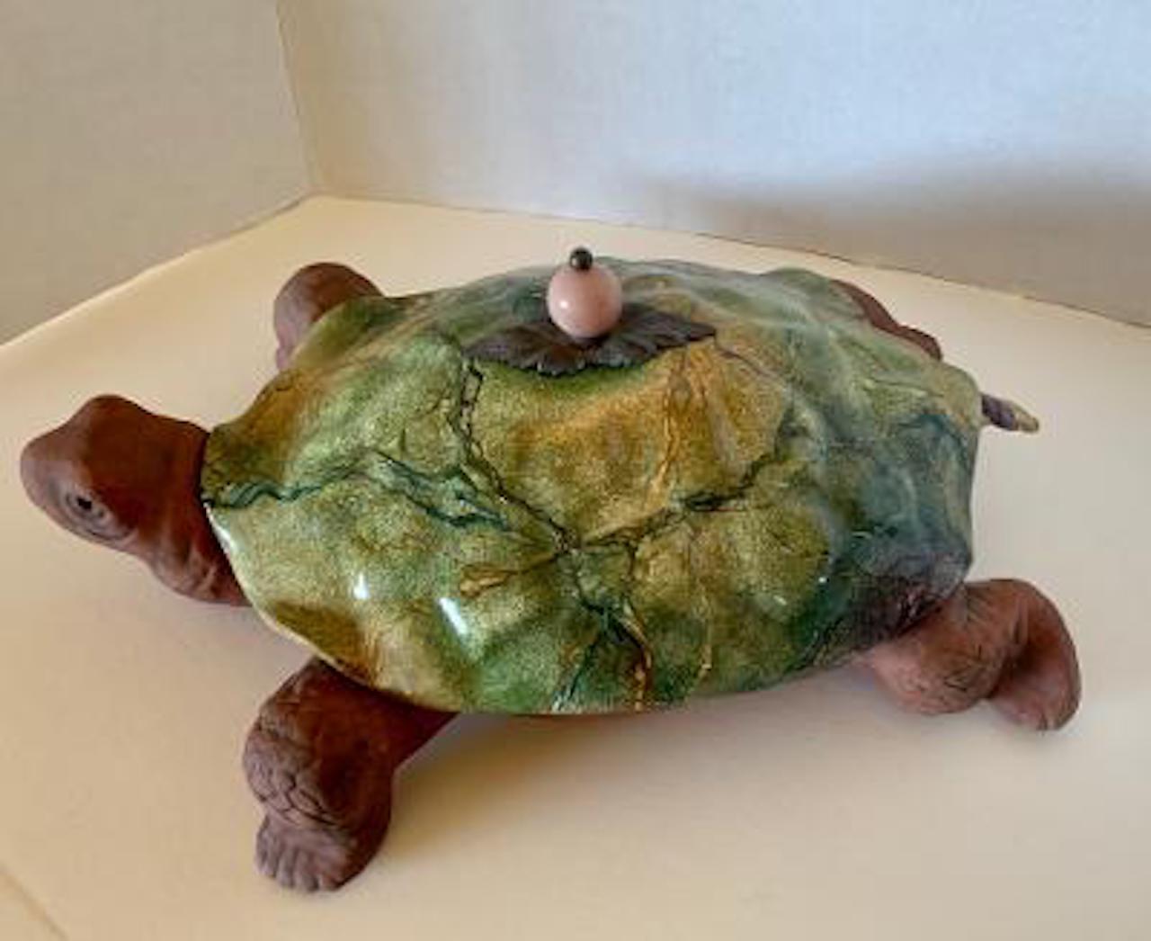 Whimsical Mackenzie Child's Hand Painted Majolica Turtle Tureen with Spoon 3