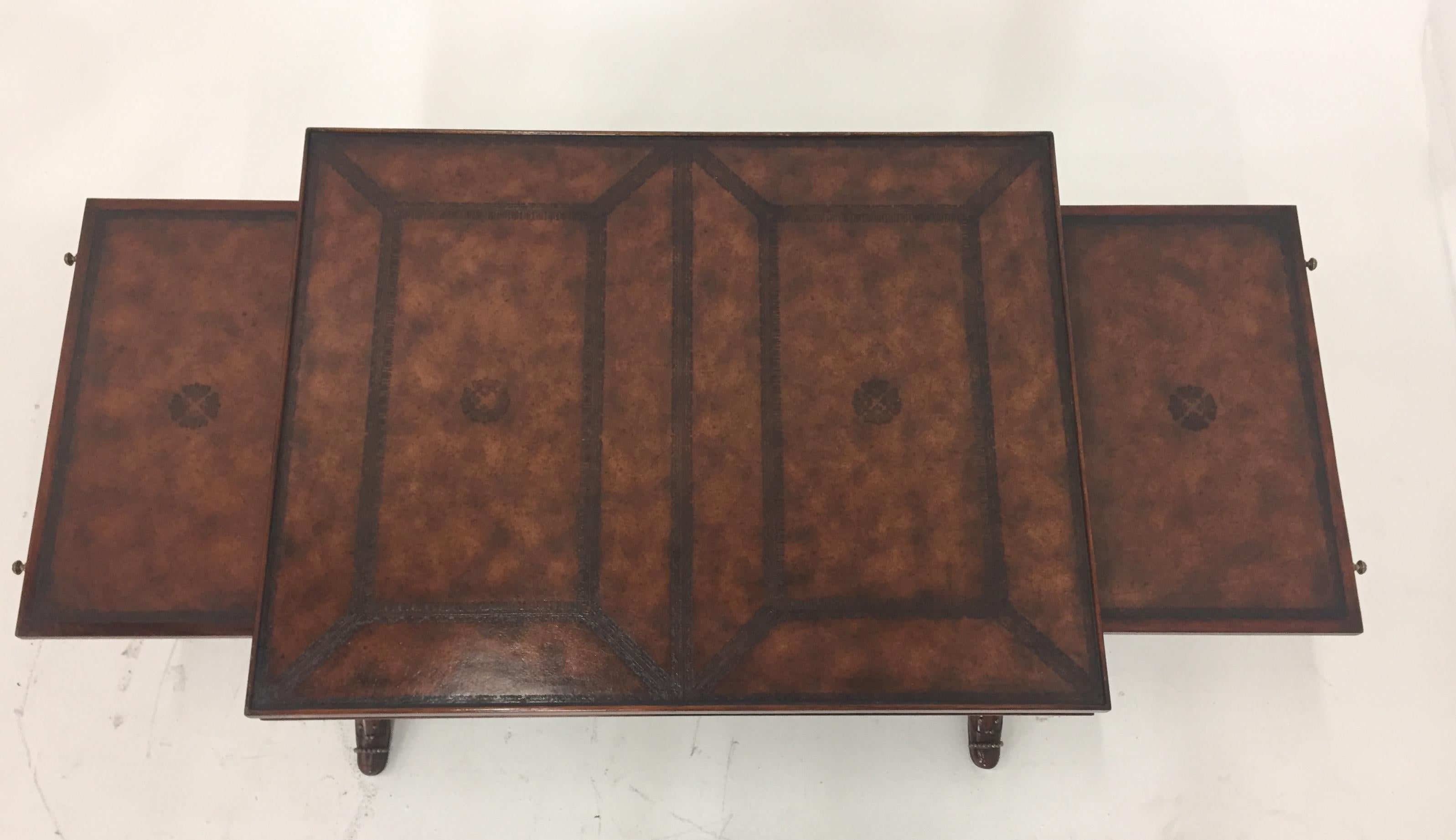 Late 20th Century Whimsical Mahogany and Leather Theodore Alexander Coffee Table with Shoe Feet